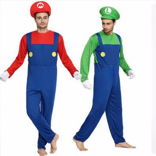 Halloween Costume Party Mens Womens Super Mario Luigi Fancy Dress Plumber Bros 