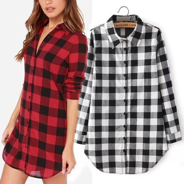 Beppter Women Long Sleeve Flannel Plaid Shirt Pullover V Neck Tops Casual Loose Boyfriend Tunic Blouses Plus Size
