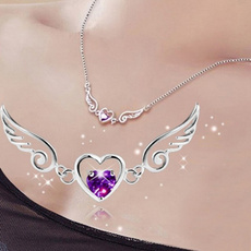 925 Silver Women's fashion Necklace Dream Angel Love  Heart  Necklace (Color: Purple,White，Rose gold & Purple,Rose gold & Red)