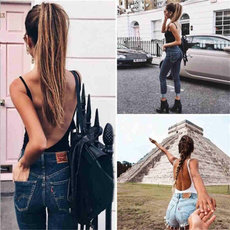 Women Fashion Sexy Sleeveless Bottoming Rompers Solid Color Backless All-match Jumpsuit