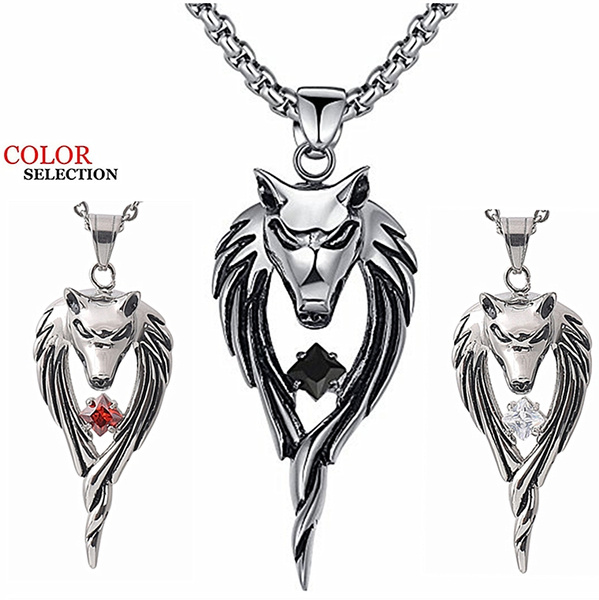 The Coolest Jewelry Wolf W. Cubic Zirconia CZ Tribal Pendant Stainless  Steel Necklace 28