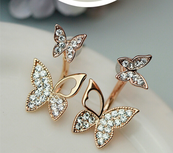 New selling hanging butterfly earrings two wear fashion temperament ...