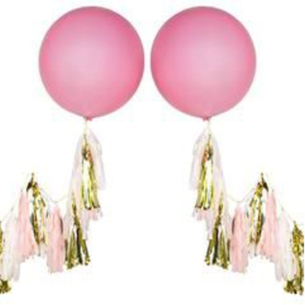 2 set, metallic gold, pink, white tassels Romani Tech 36’’ White Giant Latex Balloon with Tassel