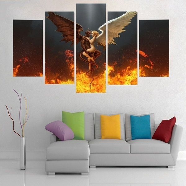 Unframed Printed Angel Devil Fire Wreath Wings Painting on Canvas Sofa  Background HD Picture Wall Art Painting for Home Decor | Wish