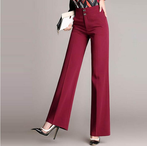 Fashion Office Lady Pants Woman Elegant High Waist Long Trousers Black Wide  Leg Pants