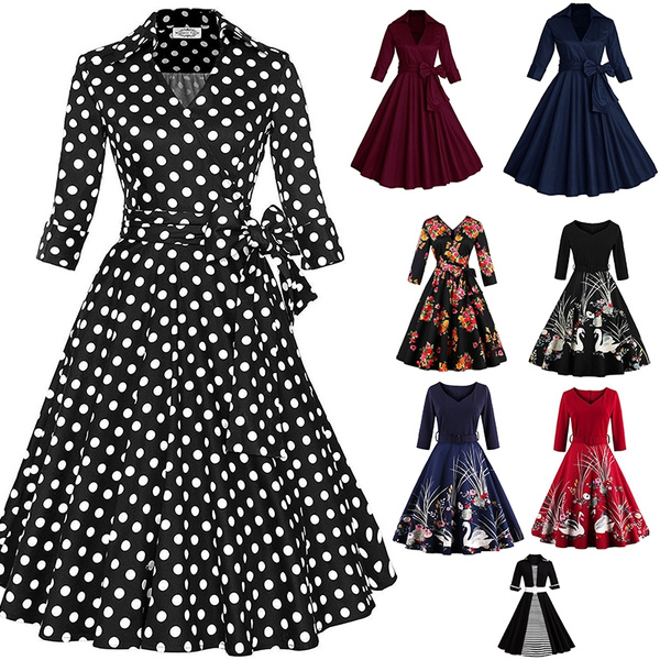 40's 50's Retro Vintage Audrey Classic Swing Rockabilly Dress 7 Colours New 8-20 