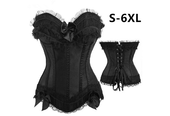 Plus Size S-6XL Women's Satin Corset Top Lace outerwear striped Bustier  Lingerie Lace Up Bow Waist Training