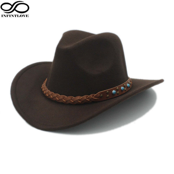 Wool Felt Western Cowboy Hat Wide Brim 