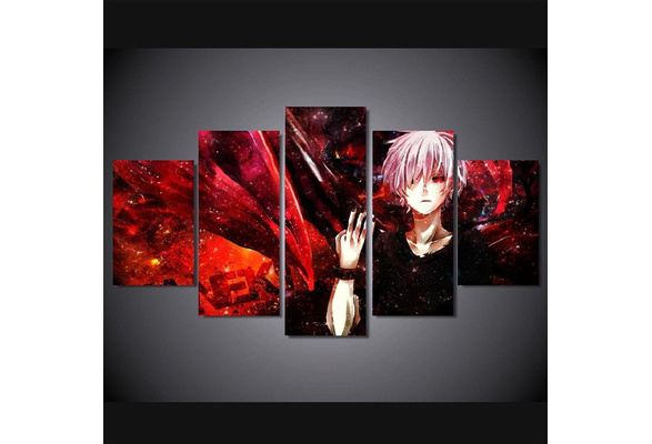 5 Panels Wall Art Anime Tokyo Ghoul Ken Kaneki 5 Pieces Paintings Canvas Poster Unframed Wish