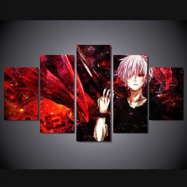 5 Panels Wall Art Anime Tokyo Ghoul Ken Kaneki 5 Pieces Paintings Canvas Poster Unframed Wish