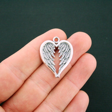 10pcs Angel Wing Heart Charms Antique Silver Tone 