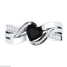 Natural Black Sapphire & Diamond Heart Cut Engagement Wedding 18 K White Gold Filled Ring