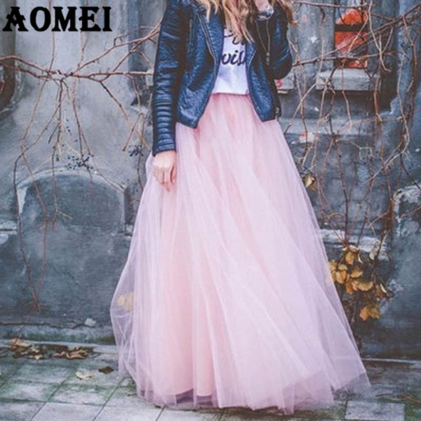 2018 New Fashion Girls Tulle Skirt 7 Layers with Bowtie Maxi Long Tutu Jupe Party Wear Mesh Skirts