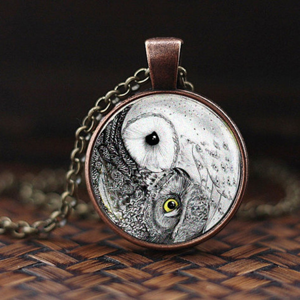 dome glass necklace with yin and yang symbol