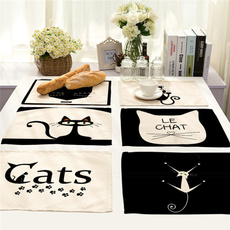 Cute Cat Dining Table Placemat Europe Style Kitchen Tool Cotton Linen Tableware Pad Coaster Coffee Tea Place Mat