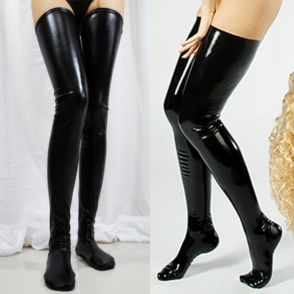 leather thigh high stockings