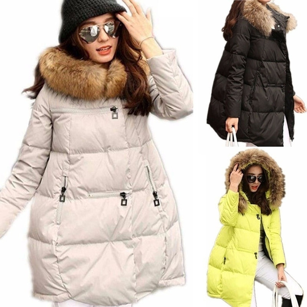 Winter Women Fur Collar Thick Warm Loose Casual Long Parkas for Womens ...