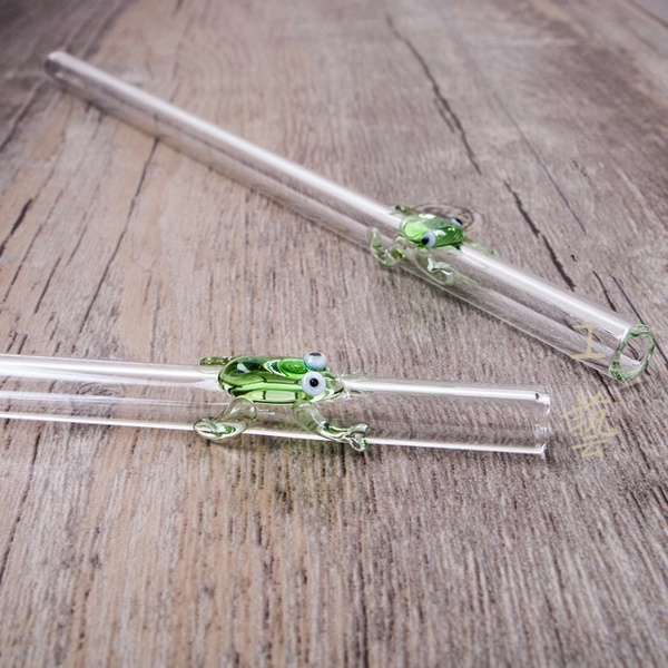 Cute 20cm Handmade Glass Drinking Straws With Frog, Clear, Straight,  Heat-resisting, Reusable Funny Drinking Straw for Party Home Use