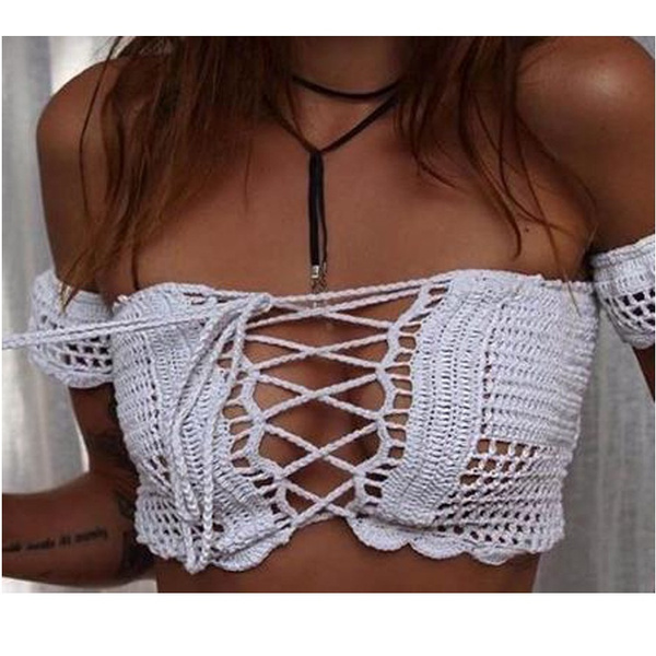Sexy Handmade Woolen Bra Knitting Wrapped chest Bikini