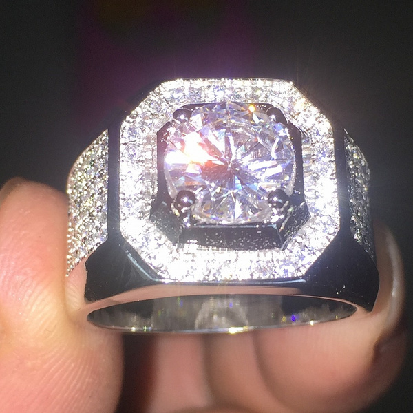 Men's Antique Diamond Wedding Ring 18K White Gold .26ct H/VS1