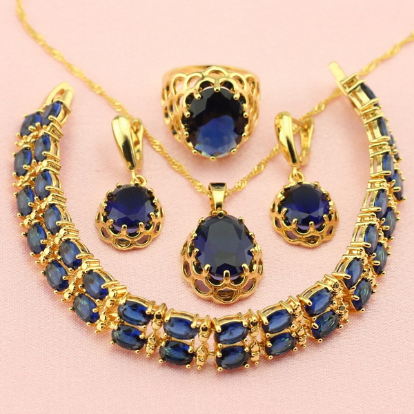 Flower Shaped Women Jewelry Sets Blue 