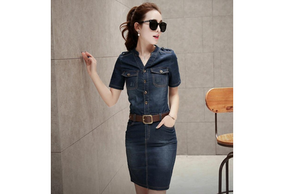 2017 Women Denim Dress Slim Casual 