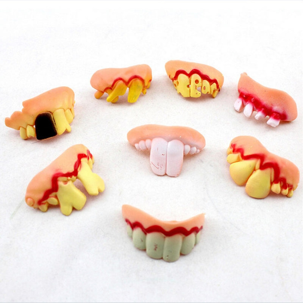 5Pcs Funny Rubber False Tooth Dentures Bucktooth April Fool Halloween Costume Party Prank Trick Props Jokes Toy 