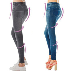 2018 Women Skinny Leggings Slim Faux Jeans Pants Pockets Black Blue Gray Leggings Plus Size(S-5XL)