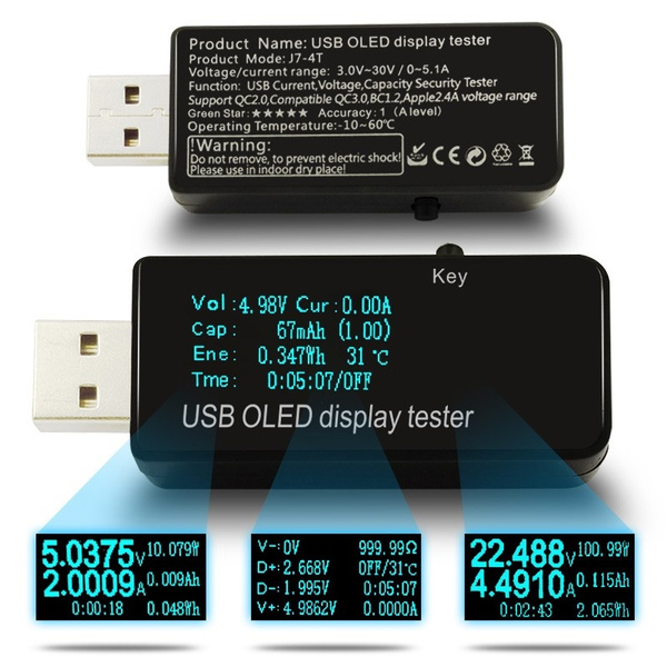 LCD USB Detector Voltmeter Ammeter Power Capacity Tester Voltage Current Meter 