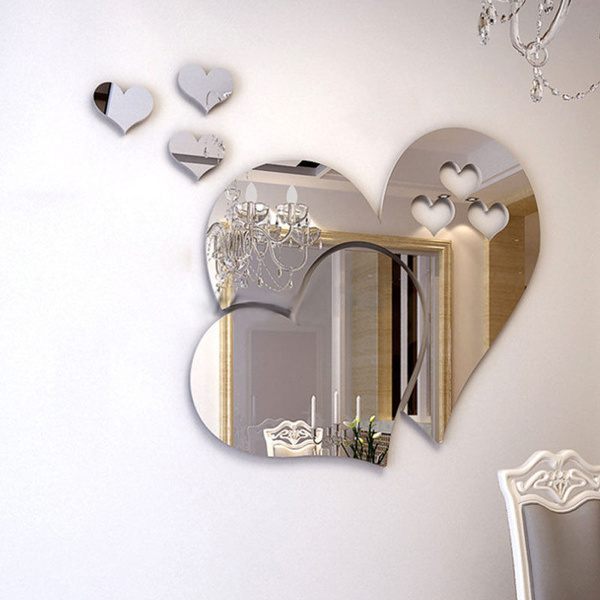 Kf Qu Jn 100pcs 3d Love Mirror Effect Heart Shaped Wall Sticker Decal Home Décor Garden Kf Qu Jn 100pcs 3d Love Mirror, Large Mirror Wall Stickers Uk