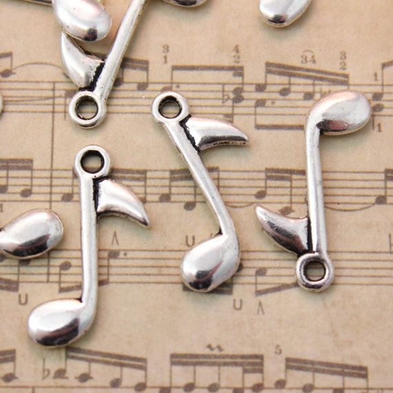 Note Charms 20 Music Note Charms Music Charms Antiqued Silver Tone 15 x 18mm ...