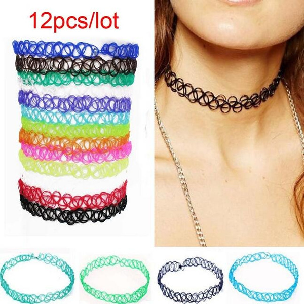 12 Colors 12Pcs/set Gothic Punk Elastic Tattoo Chokers Vintage Stretch  Necklace Jewelry Gifts for Women Girls