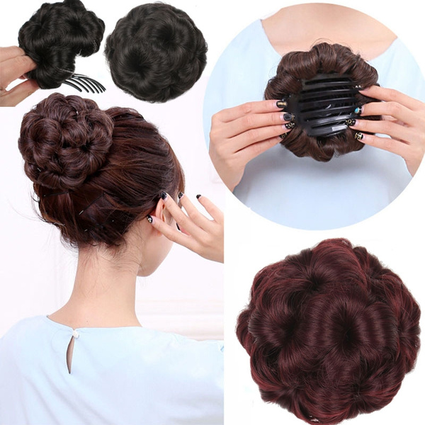 Curly Hair Bride Makeup Bun  9 Flowers Chignon  Claw on 