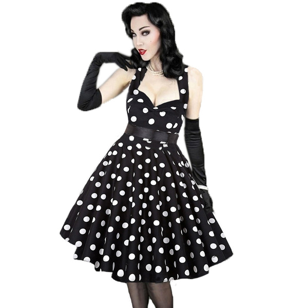 Plus Size Women Dress Vintage rockabilly 50s Black Sleeveless Swing Party Dresses Feminino Vestidos | Wish