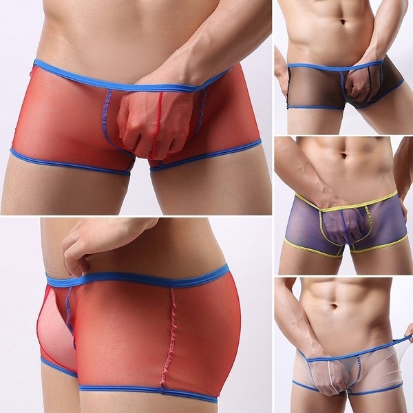 Sexy Men Mesh Boxers Transparent Boxer Shorts See Through Underwear