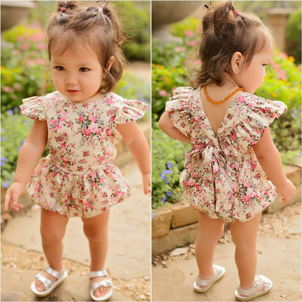 Efaster Baby Girls Romper Toddler Infant Newborn Baby Girls Floral Print Ruffles Romper Jumpsuit Outfits 