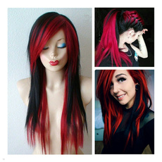 24" Ultra Sexy Scene Wig Black Mixed Wine Red / Blonde Mixed Rainbow Emo Hair Long Straight Cosplay Wig [<sankins>]
