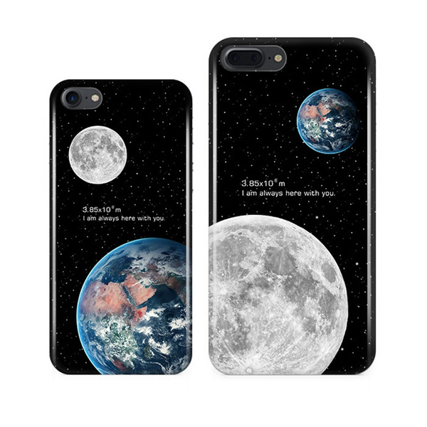 Earth Moon Phone Case Soft Silicone Couple Lovers Back Cover for