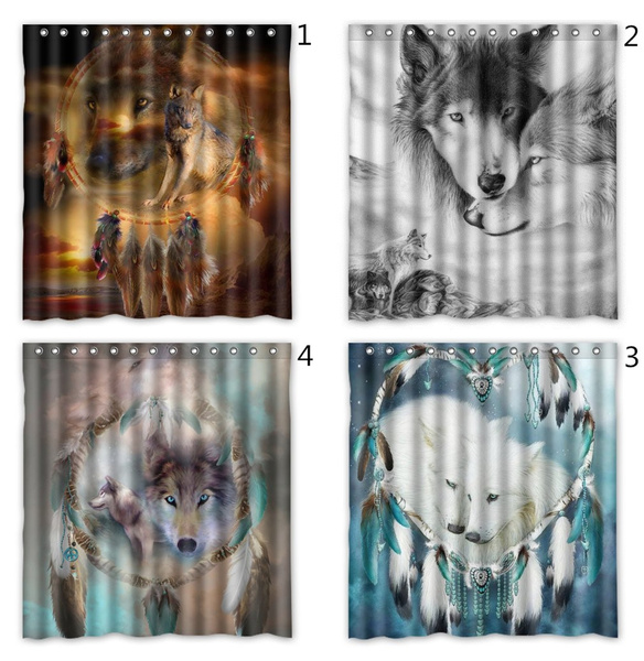 Customize Wolf Bathroom Shower Curtain, Wolf Shower Curtain Rings