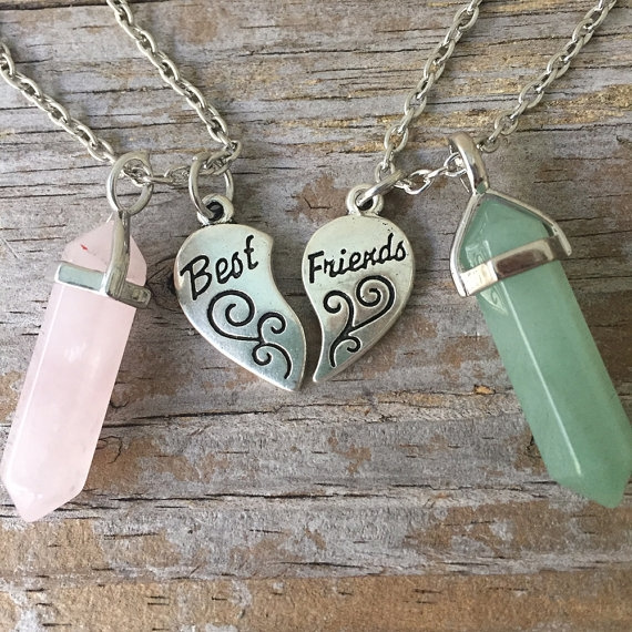 Best Friends Crystal necklaces, friendship necklace set 1.5” crystal, 23mm  charm (silver tone)