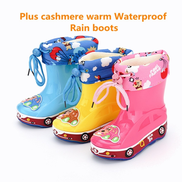 Children's products Plus cashmere warm waterproof Rain boots | Wish