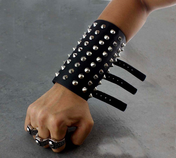 Amazon.com: Skeleteen Punk Leather Spike Bracelet - Leather Cuff Biker  Bracelet with Spikes for Men, Women and Kids: Clothing, Shoes & Jewelry