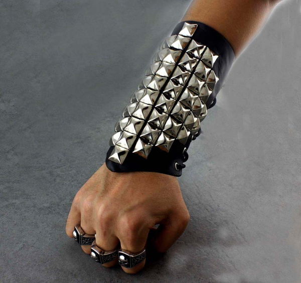 Metal Silver Wristband With Pyramid Spikes Bracelet Punk Biker | Wish