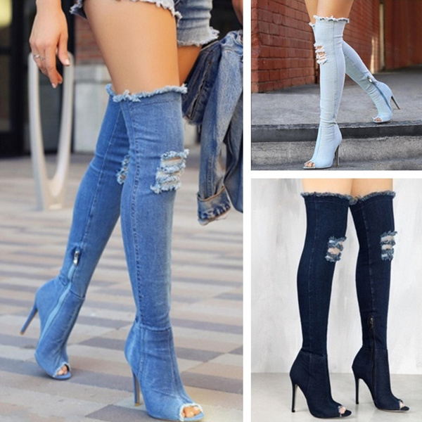 ripped denim boots