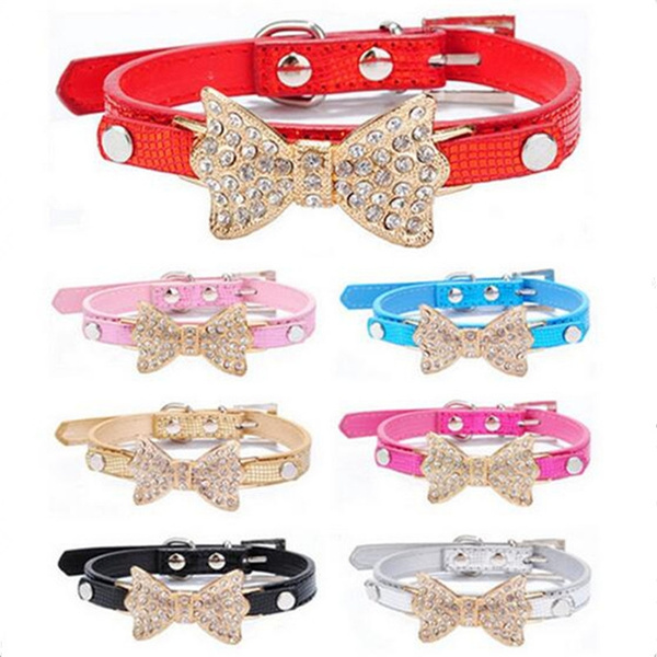 Pets Dogs Collars Small Dogs Necklace Bow-knot Leather Puppy Choker Cat Dog 
