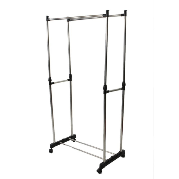 Adjustable Double Portable Clothes Rack Premium Rolling Extendable