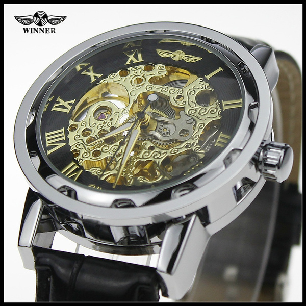 Mecanismo de cuerda a mano Reloj Skeleton Hombre Ganador Cuero Cl sico Ver a trav s de Windable Reloj mec nico