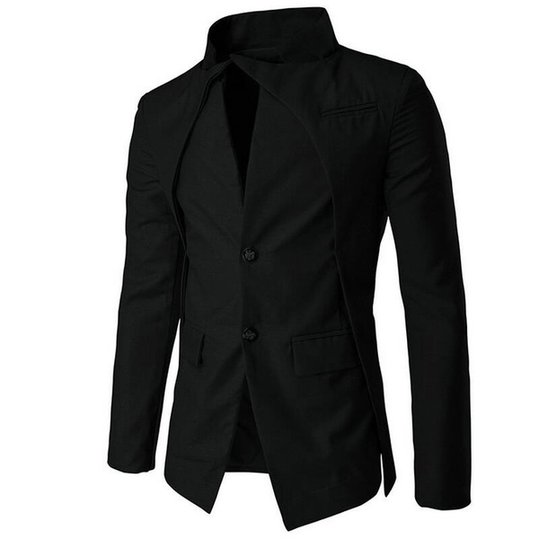 New Asymmetric Metal Buckle Design Blazer Men Casual Slim Fit Suit ...