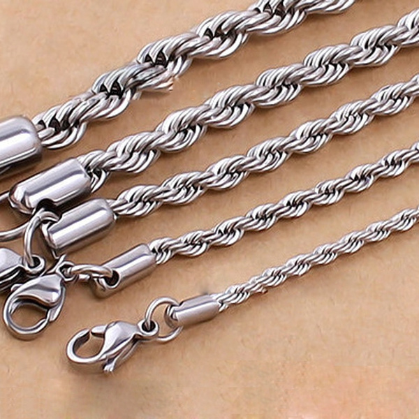 4mm Twist Mens Stainless Steel Rope Chain Necklace