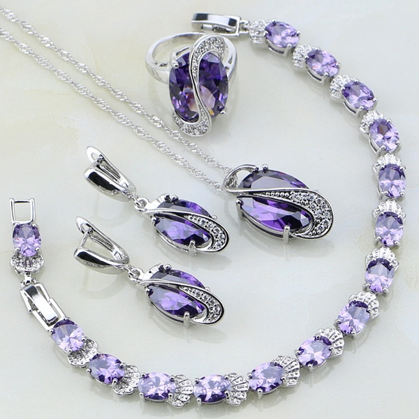 Pretty purple Amethyst 925 Silver Necklace Pendant Earrings Ring Bracelet Pretty purple Amethyst 925 Silver Necklace Pendant Earrings Ring Bracelet